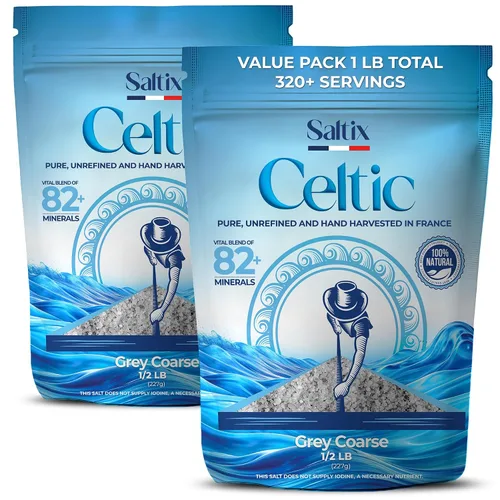 Miniatura 9 de Saltix Sal marina gruesa gris 1/2 lbs (8oz) de la región celta de Francia, 100% natural, orgánica, sin refinar, más de 82 oligominerales