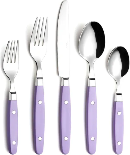 Miniatura 14 de Set de cubiertos Annova, juego retro/remachado de vajilla de acero inoxidable colorida para mesa y cocina, incluye cuchillos de cena, tenedores