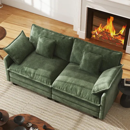 Miniatura 48 de WorthFurni Sofá Seccional Modular de 111.4", Sofá de Nube en Forma de U con 2 Otomanas Móviles, Cómodo Sofá de Chenille de Asiento Profundo