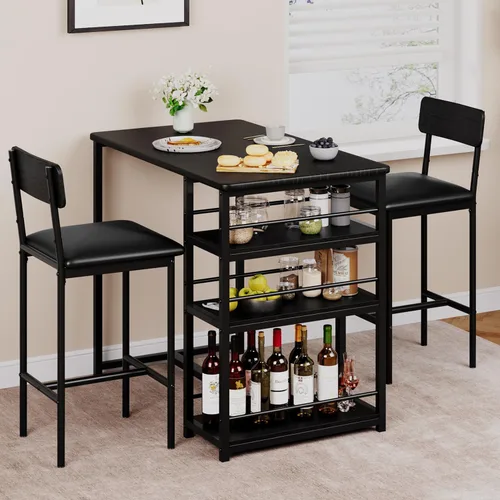 IDEALHOUSE Juego de mesa de cocina, mesa de comedor y sillas para 2, juego de mesa de comedor de 3 piezas con 2 sillas tapizadas, juego de mesa de