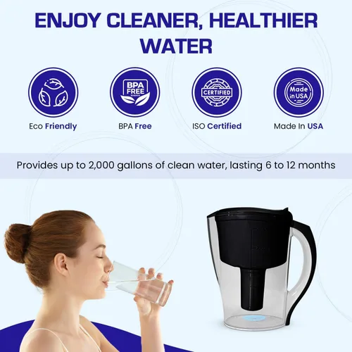 Miniatura 5 de Crystal Quest Jarra de filtro de agua – Capacidad de 12 tazas, incluye 1 filtro de larga duración, libre de BPA, cumple con el estándar NSF 42