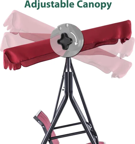 Miniatura 7 de Mcombo 4507 - Silla columpio para patio exterior, para 3 personas, con montura de acero, asientos de textilencia y toldo (color borgoña)
