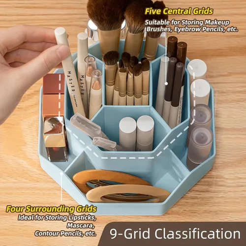 Miniatura 4 de Organizador Giratorio de 360° para Brochas de Maquillaje con 9 Ranuras, Organizadores de Maquillaje para Encimera, Organización de Maquillaje