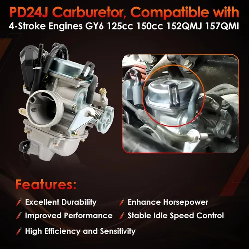 Miniatura 2 de Carburador PD24J, Compatible con motores de 4 tiempos GY6 125cc 150cc 152QMJ 157QMI ATV Quad Bike de 4 ruedas Dune Buggy Go Kart Ciclomotor Scooter