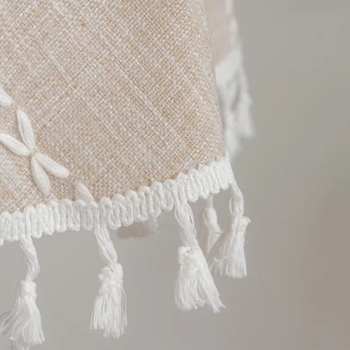 Miniatura 2 de Mantel redondo rústico pequeño lavable a rayas jacquard de lino resistente estilo granja con borlas para cocina, comedor, fiesta, decoración de Café