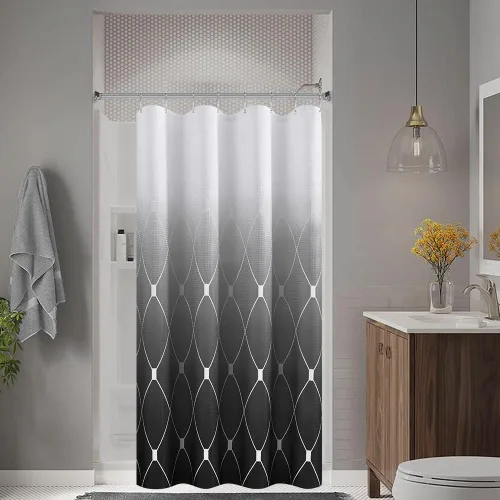 Miniatura 34 de Cortina de ducha para compartimento pequeño negra para hombres, 36 pulgadas de ancho, juego de cortinas de baño gris, cortinas geométricas estrechas