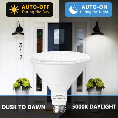 Miniatura 2 de Gonhom Par38 Bombillas LED de luz de inundación del atardecer al amanecer para exteriores, 20 W de reemplazo de hasta 200 W, 1800 lúmenes, base E26