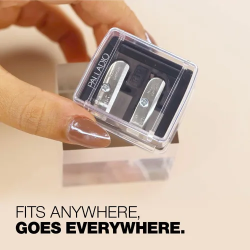 Miniatura 6 de Palladio Sacapuntas cosméticos 3 en 1 de doble barril con tapa, hoja de acero inoxidable, ajustador de tamaño, esencial para delineador de labios