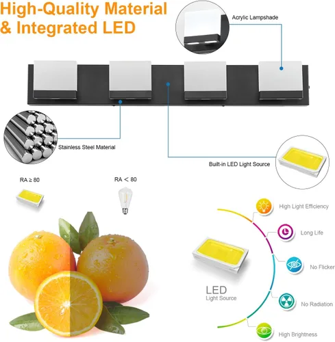 Miniatura 2 de SineRise Lámparas de tocador de baño modernas LED (4 luces, 30 pulgadas, 5CCT), lámparas de pared de baño modernas de acrílico mate negro sobre