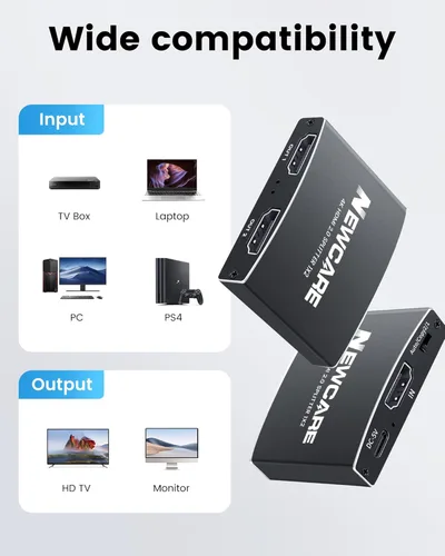 Miniatura 2 de NEWCARE Divisor HDMI de 1 entrada y 2 salidas, divisor HDMI de 4K a 60 Hz para monitores duales [con cable de alta velocidad de 3.9 pies]