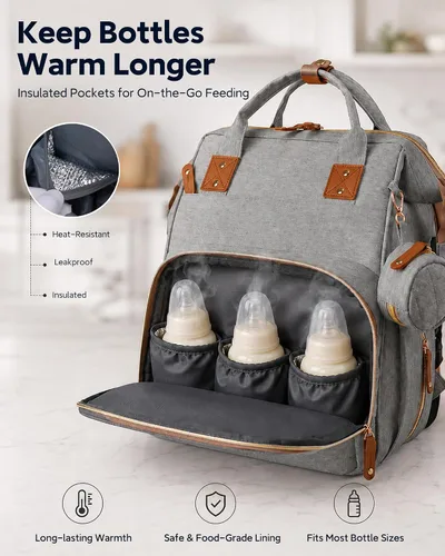 Miniatura 3 de houscly Mochila para pañales con cambiador: bolsas de bebé de viaje negras para niñas y niños, pañaleras para bebe, artículos esenciales para recién