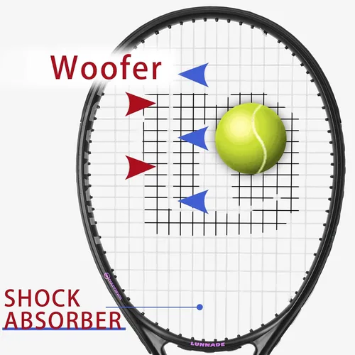 Miniatura 5 de Raqueta de tenis para adultos de 27 pulgadas, raqueta de tenis de fibra de carbono a prueba de golpes, ligera, pre-cordada y con empuñadura, Negro