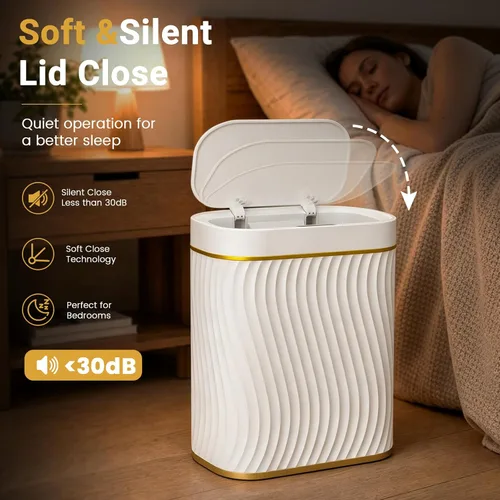 Miniatura 8 de Cubo de basura pequeño para baño con tapa automática sin contacto, bote de basura inteligente de 2.6 galones, contenedor de basura estrecho e 2.6