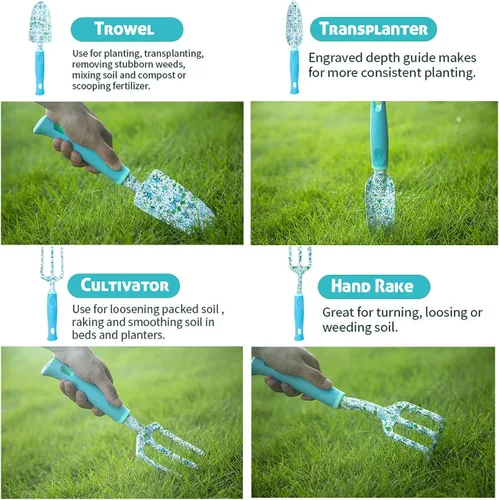 Miniatura 7 de Juego de herramientas de jardín de 9 piezas de aleación de aluminio, kit de herramientas de mano de jardinería para mujeres y padres, suministros