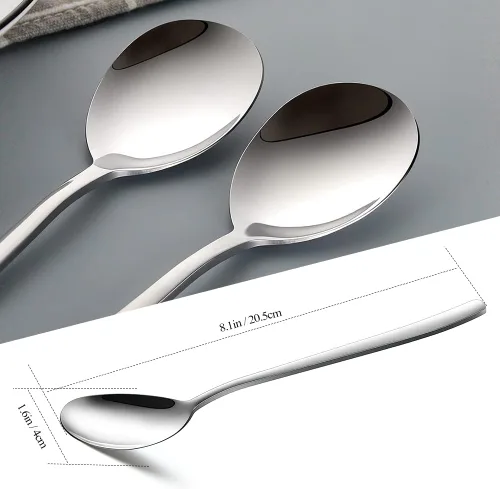 Miniatura 2 de Cucharas coreanas, 6 cucharas mezcladoras de acero inoxidable, cucharas de arroz de 8 pulgadas con mango plano largo, diseño poco profundo para una
