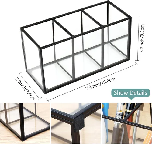 Miniatura 2 de ELEGANTLIFE Organizador de brochas de maquillaje de vidrio transparente, lujoso soporte de almacenamiento de cepillos de cosméticos de vidrio Negro