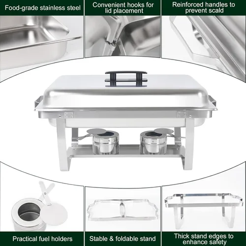 Miniatura 5 de IMACONE Juego de 2 platos para bufé, rectángulo de 8 cuartos y 5 cuartos de galón de acero inoxidable redondo para catering, chafers