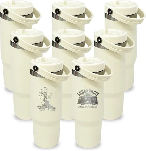 Miniatura 37 de Vaso de 30 onzas con asa superior, vaso aislado al vacío de doble pared con popote abatible, taza de café de viaje de 30 onzas con recubrimiento