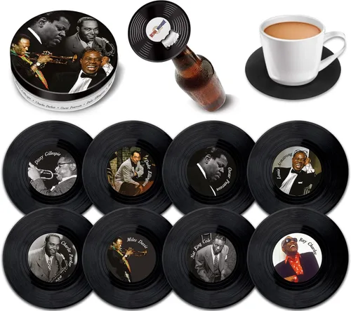 Miniatura 9 de Juego de 8 posavasos de vinilo de The Beatles con abridor magnético de botellas, bonitos posavasos de música, regalos de bar para hombres y mujeres
