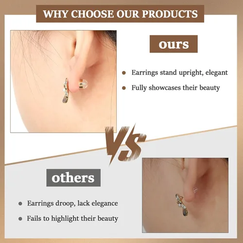 Miniatura 6 de Respaldos de aretes de silicona de oro de 18K para tachuelas/orejas caídas, respaldos de aretes de goma con cierre seguro para aretes pesados, En