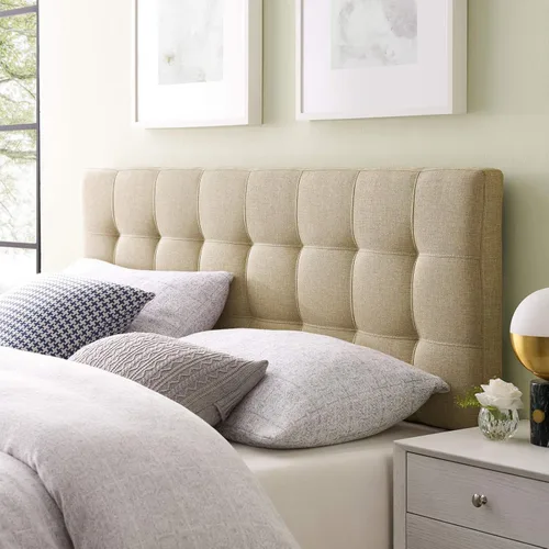 Modway Lily Cabecera Capitonada de Tela de Lino Tapizada Queen en Beige