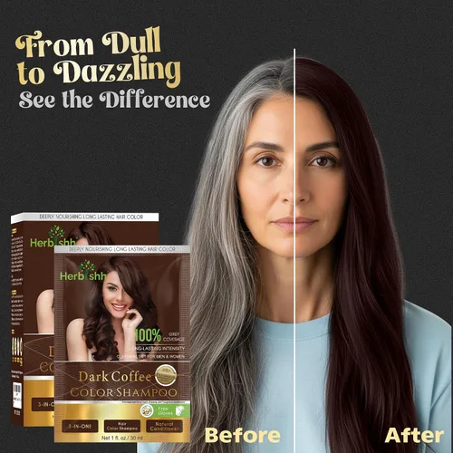 Miniatura 4 de Herbishh Champú de color para el cabello para cobertura de canas, champú de tinte para el cabello con máscara de aceite de argán, tamaño de viaje