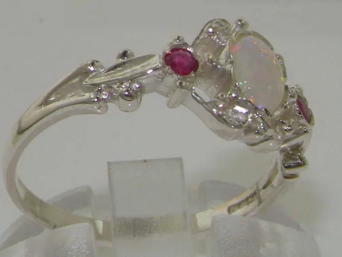 Miniatura 3 de Anillo de plata de ley 925 auténtica auténtica ópalo y rubí para mujer