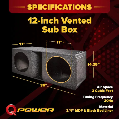 Miniatura 3 de Q Power QBomb - Caja de subwoofer con doble bocina ventilada y acabado con revestimiento de cama