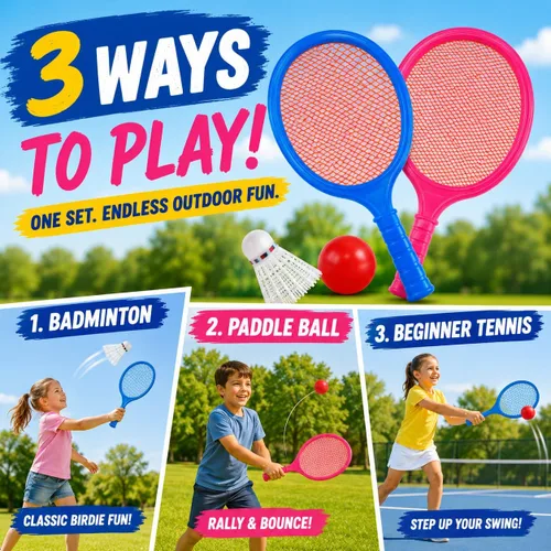 Miniatura 5 de Juego de raqueta de bádminton para niños, niños pequeños con paletas, pelota y pájaro, para estudiantes de jardín de infantes, deportes al aire
