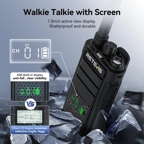 Miniatura 6 de Retevis RB26H Walkie Talkies de largo alcance con auricular, radio de 2 vías con cargador de 6 vías, pantalla oculta, 21 horas, NOAA, capacidad
