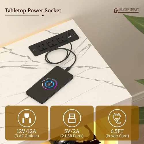 Miniatura 3 de Kucreiheat Soporte de TV con chimenea con luz LED y centro de entretenimiento con chimenea para TV de 65 pulgadas con estantes de vidrio ajustables