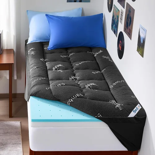 Miniatura 11 de BEDLORE Cubrecolchón de espuma viscoelástica de 4 pulgadas, diseño de doble capa 2 en 1