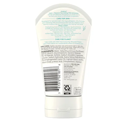 Miniatura 10 de Aveeno Calm + Restore Exfoliante facial nutritivo PHA diario para pieles sensibles, sin fragancia y fórmula de avena no abrasiva para exfoliar