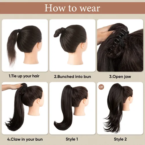 Miniatura 6 de Extensión de cola de caballo con clip de 18 pulgadas, extensiones de cabello de cola de caballo para mujeres, pieza de cabello de cola de caballo