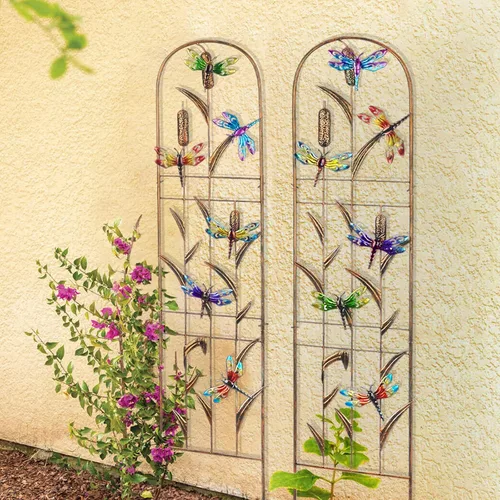 Miniatura 5 de SUNNYPARK Juego de 2 enrejados de metal de libélula para plantas trepadoras, verduras decorativas, flores, enrejado de vid para patio al aire libre