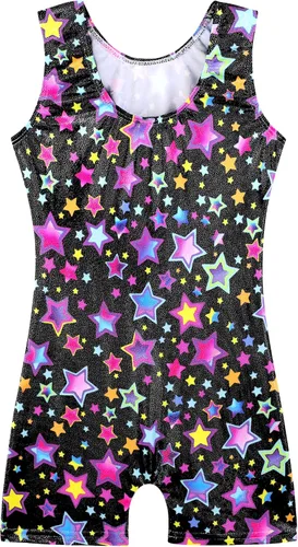 Miniatura 162 de HOZIY - Leotardos de gimnasia con pantalones cortos brillantes para niñas pequeñas; estampados de unicornio, aurora, arco iris, sirena, dinosaurio
