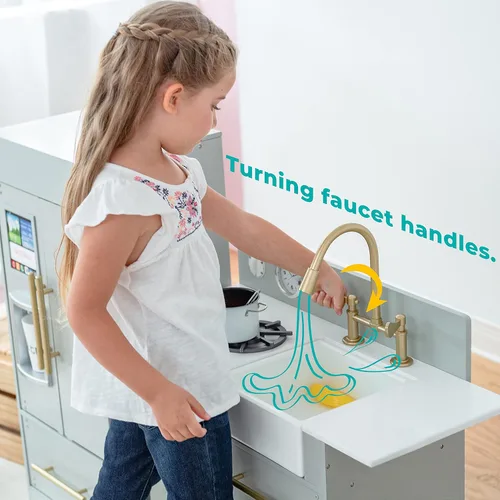 Miniatura 7 de Teamson Kids Little Chef Charlotte - Cocina Moderna Modular Interactiva de Madera para Jugar con Refrigerador, Estufa y Lavabo en Gris con Acentos