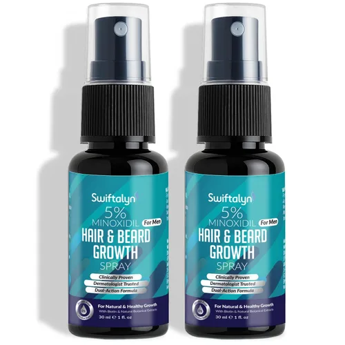 5% de minoxidil para hombres Barba: aceite de pelo y barba Spary con biotina, extracto de jengibre, aceite de lavanda