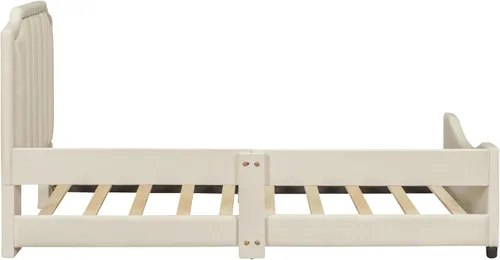 Miniatura 9 de Quarte Sofá cama tapizado de tamaño individual con cabecero clásico en forma de rayas, bonita cama de plataforma para niños y niñas
