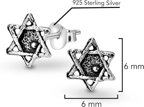 Miniatura 4 de Pendientes de tuerca de plata de ley religiosos con estrella judía retro vintage de David, Metal