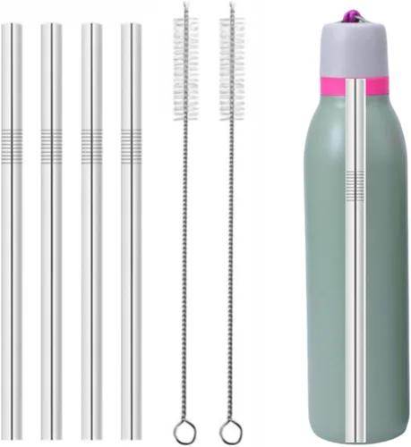 Miniatura 12 de Pajitas de repuesto de metal compatibles con vaso de acero inoxidable Owala Kids con aislamiento térmico de acero inoxidable de 12 oz/15 onzas