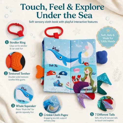 Miniatura 2 de Libros para bebés de 0 a 6 meses, libros arrugados para bebés, juguete sensorial táctil y tacto de 6 a 12 meses, juguetes de viaje suaves