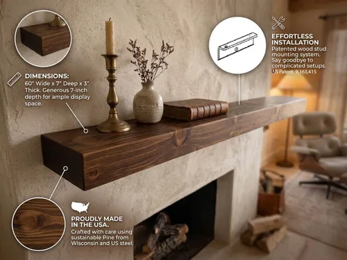 Miniatura 5 de joelsantiques Estantes flotantes de madera de 60 pulgadas para pared, 60 x 7 x 3 pulgadas, hechos de madera natural, estante largo y resistente