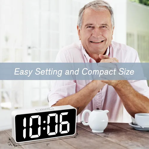 Miniatura 8 de Welgo Reloj despertador de número grande de 7.5 pulgadas para personas mayores y niños, 0-100% brillo y volumen ajustables, puerto de carga USB