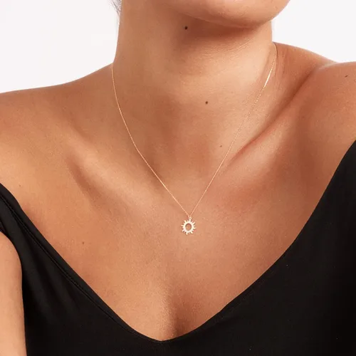 Miniatura 3 de Collar de sol de oro sólido de 14 quilates Collar de oro amarillo de 14 quilates para mujer Collar con colgante de sol Joyería delicada