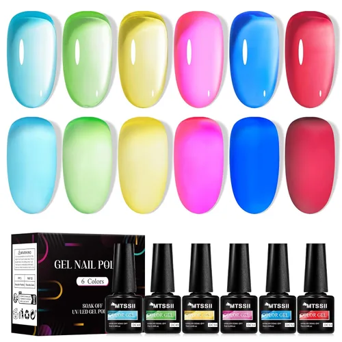 Miniatura 10 de MTSSII Juego de 18 esmaltes de uñas de gel, color nude, rosa, azul, amarillo, kit de esmalte de uñas de gel, compatible con lámpara UV/LED, remojar