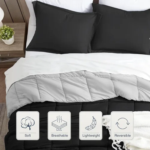 Miniatura 2 de satisomnia Juego de Edredón California King, Ropa de Cama Negra Edredones Cal King, Edredón de Cama Alternativo de Plumón de 3 Piezas Juego de Cama