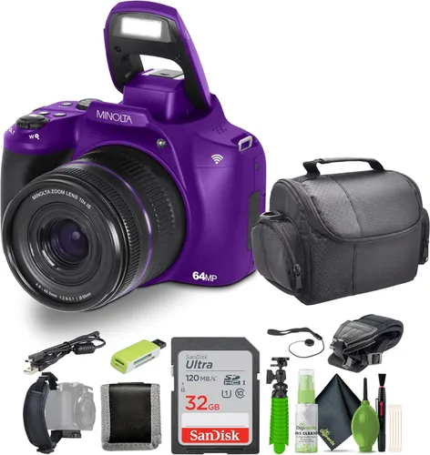 Miniatura 9 de Minolta Cámara digital de enfoque automático de 64 megapíxeles con zoom óptico de 10x, video Ultra HD 4K y disparo macro, paquete con tarjeta de Rojo