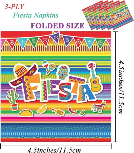 Miniatura 2 de Paquete de 100 servilletas de fiesta mexicana para fiesta del 5 de mayo, servilletas de papel desechables con temática de fiesta mexicana, banderas