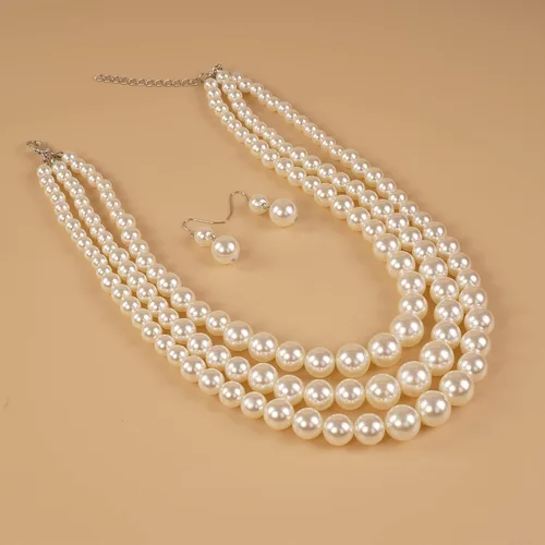 Miniatura 4 de YERTTER Juego de gargantilla de perlas grandes vintage de los años 20, collar de perlas simuladas, collar de perlas de múltiples hebras, collar